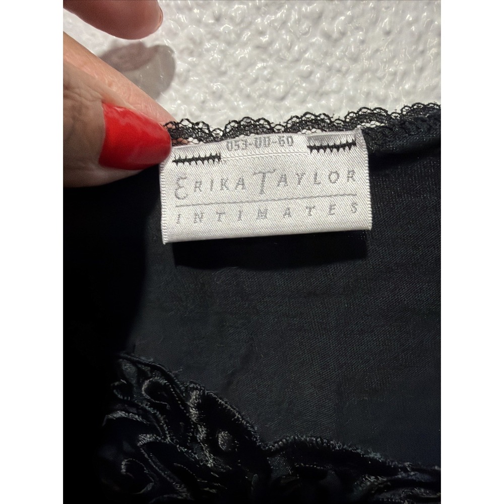 Erika Taylor Intimates Black Tank Top Size M 100% Cotton Black Lace Collar